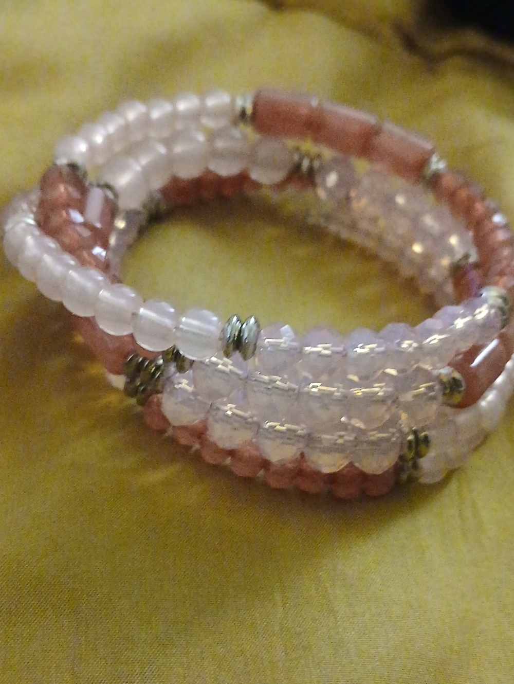 Pink Beaded Coil Bracelet - Elegant Women’s Jewelry